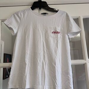 Saks Fifth Avenue White Crop Top with Ciao Embroidery